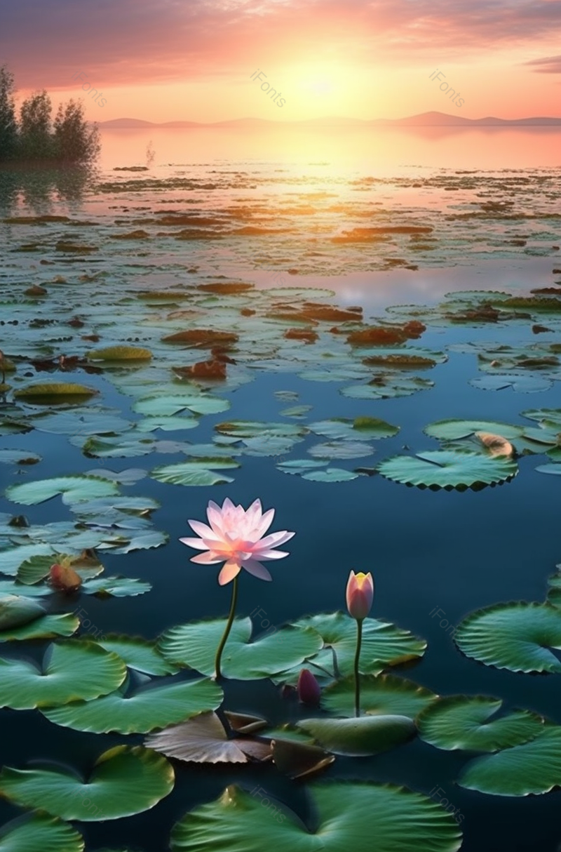 实拍夕阳下荷叶荷花绽放摄影图背景,高清,摄影图,摄影图片,图片大全,摄影图免费下载